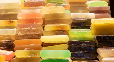 Handmade aromatic soap on the Grand Bazaar in Istanbul, Turkey. It has different kinds and colors.