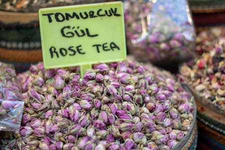 Mixed Rose herbal tea being sold in front of store. Photo was taken in Turkey.の写真素材