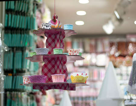 Cupcake tower close-up. There are cake cups in it. Unused and for sale.の写真素材