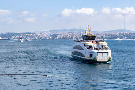 Istanbul winter a day. Istanbul ferry sailing in to Bosporus Sea in winterのeditorial素材