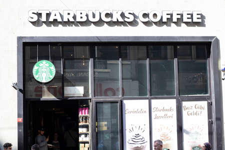 Starbucks coffee located in Taksim Istiklal Street. Photographed from the front.