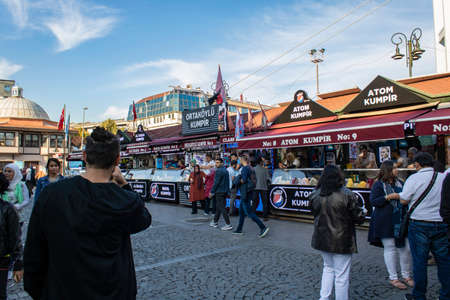 Ortakoy baked potato shops. Kumpir is a Turkish food. It is eaten by putting various sauces and mixes into the baked potato. In Istanbul, this region is legitimate for baked potatoes.のeditorial素材