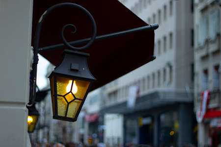 Old-style decorative street lamp. Close-up. Withdrew from the side. Photographed in Istanbul Taksim Square.の写真素材
