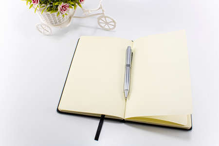 Open book on white background, top view. Space for text. Close up.