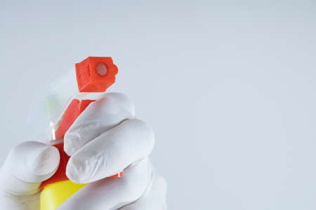 Spraying Anti-Bacterial Sanitizer Spray. Hand Sanitizer Dispenser, infection control concept. Sanitizer to prevent Coronavirus or Covid-19, flu. Spray bottle.の写真素材