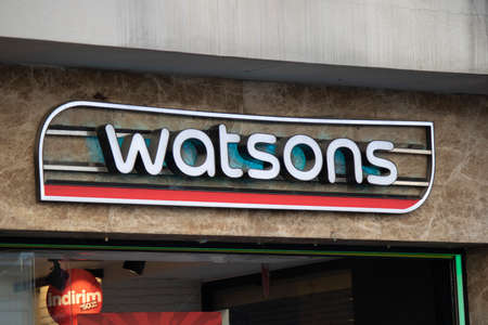 Istanbul, Turkey - October-27.2019: The sign of the Watsons brand hangs in the building. A photo was...