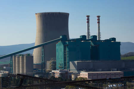 Coal-fired thermal power plant. There is no smoke in the chimney. The other thermal power plant is...