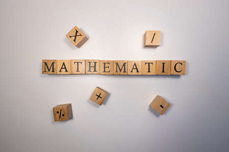 Education concept. Education and math relation. Mathematics, astronomy, economy words with letters...