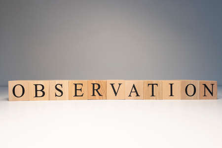 Obsation text from wooden cubes. Term related to scientific and social experiments. Photo was taken...