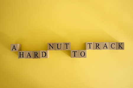A hard nut to track statement. Success and competitors business concept. It is written in a yellow background with a wooden cube.の写真素材