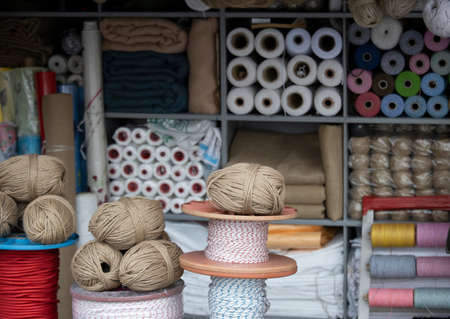Ropes for sale in different colors and varieties. Photographed in front of the store.