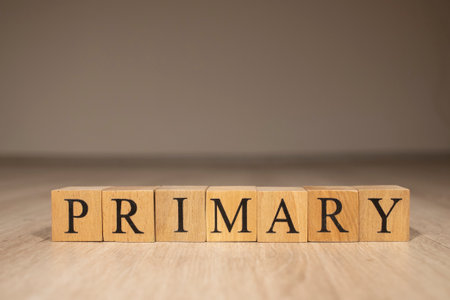 long word primary from gray wooden small letters.の写真素材