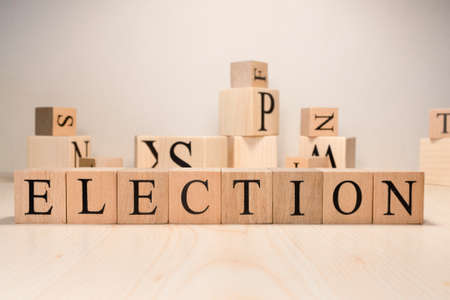 Electoral The word is from wooden cubes. Economy state government terms. Background made of wooden letters.の写真素材
