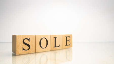 The name Sole was created from wooden letter cubes. Seafood and food. close up.の写真素材