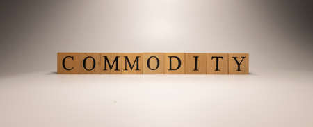 The name Commodity was created from wooden letter cubes. Economics and Finance. close up.の写真素材