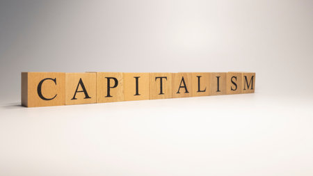The name Capitalism was created from wooden letter cubes. finance and economy. close up.の写真素材