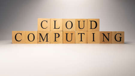 Cloud robotics chain was created from wooden cubes. Industry and technology. close up.の写真素材