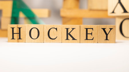 Hockey was created from wooden cubes.の写真素材