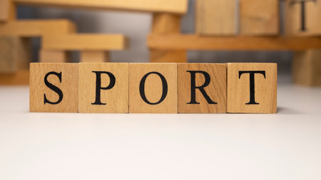 Sport was created from wooden cubes.の写真素材