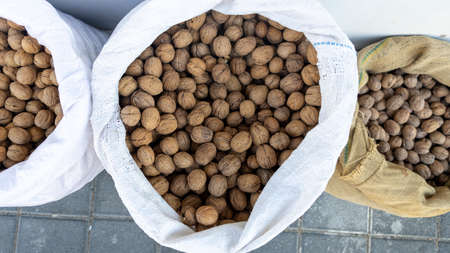 Walnuts in a white sack