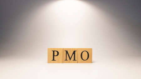 The word PMO was created from wooden cubes. Economy and business. close up.の写真素材