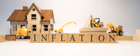 Inflation ,was created from wooden cubes. Finance and Banking. close-up.の写真素材