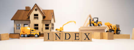 The index was created from wooden cubes. Finance and Banking. close-up.の写真素材