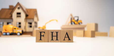 FHA was created from wooden cubes. Finance and Banking. close-up.の写真素材