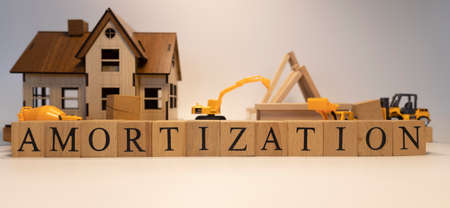 Amortization was created from wooden cubes. Finance and Banking. close up.の写真素材