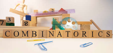 Combinatorics was created from wooden cubes. Education concept. Close-up.の写真素材