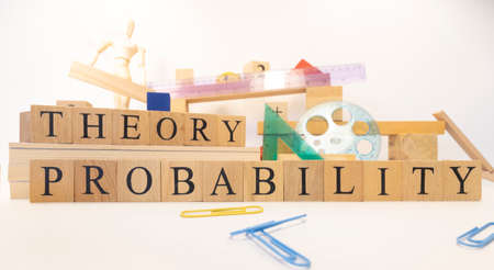 Probability theory was created from wooden cubes. Education concept. Close-up.の写真素材