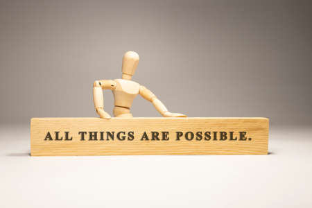 All things are possible written on wooden surface. Motivation and personal developmentの写真素材