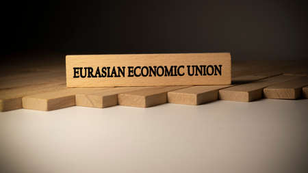 Eurasian economic union written on wooden surface. Concept created from wooden sticksの写真素材