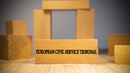 European civil service tribunal was written on wooden surface. Economy and politicsの写真素材