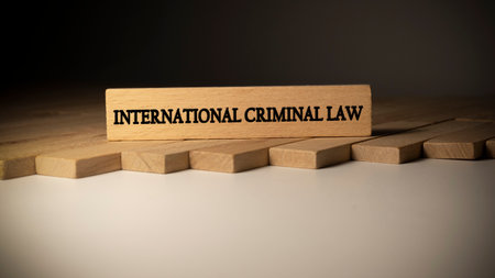 international criminal law written on wooden surface. Law and state.の写真素材
