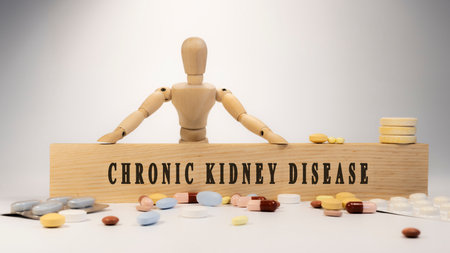 chronic kidney disease.Written on wooden surface. On wood and medicine concept. white background. Diseases and treatments.の写真素材