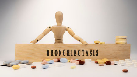 bronchiectasis disease. Written on wooden surface. On wood and medicine concept. white background. Diseases and treatments.の写真素材