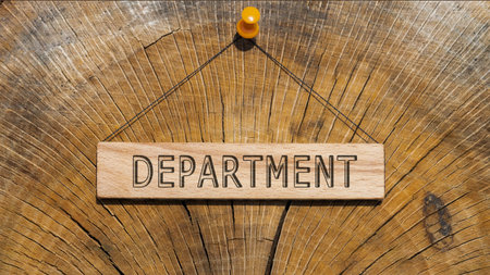 Department word. Written on wooden rectangular frame surface. background log surfaceの写真素材