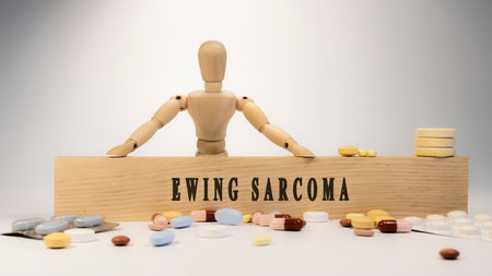 ewing sarcoma Written on wooden surface. On wood and medicine concept. white background. Diseases and treatments.の写真素材