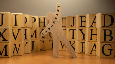 An important announcement sentence was written. Wooden concept studio shoot.の写真素材