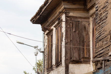 Antique architecture, historical building, antique window, antique door, window view, door view, antique building facade, historical building facade.の写真素材