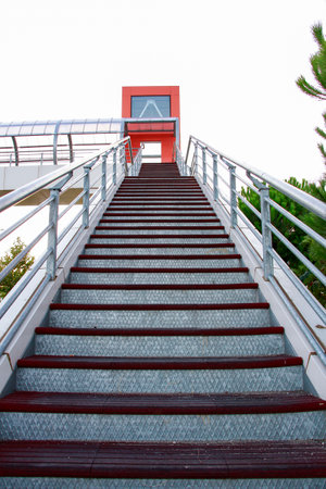 Staircase to the top of the building in the park. closeup of photo with shallow depth of field.