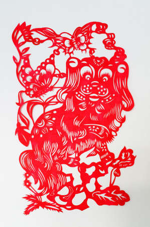 The Chinese paper-cut dog                               の写真素材