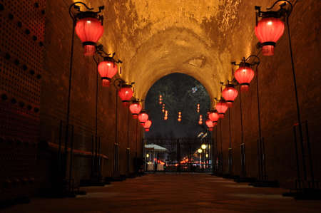The city wall of xi 'an at night is a famous scenic spot of ancient architecture.