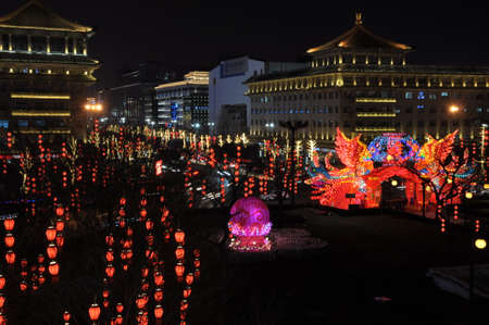 Outdoor lantern decoration at nightのeditorial素材