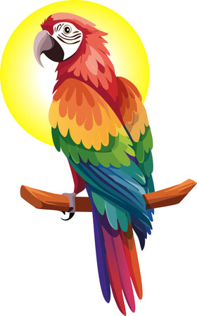 Illustration of a colorful parrot with a sun in the backgroundのイラスト素材