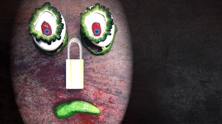 Corona Virus 19's Lock down Conceptual Image. Stock image regarding "No eating". Vegetarian Lock down for Cooking Hotels and Restaurants due to Corona Virus Outbreak as well as economical disaster.の写真素材