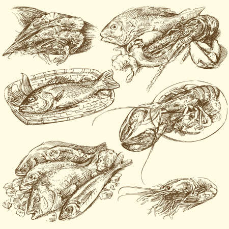 sea food, fish collectionのイラスト素材