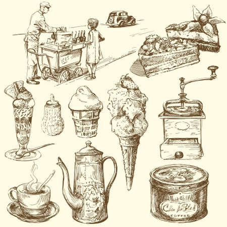 coffee, ice cream, confectionery - hand drawn collectionのイラスト素材