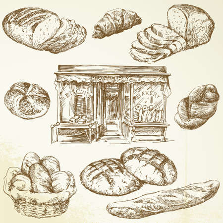 bread, bakery - hand drawn collectionのイラスト素材